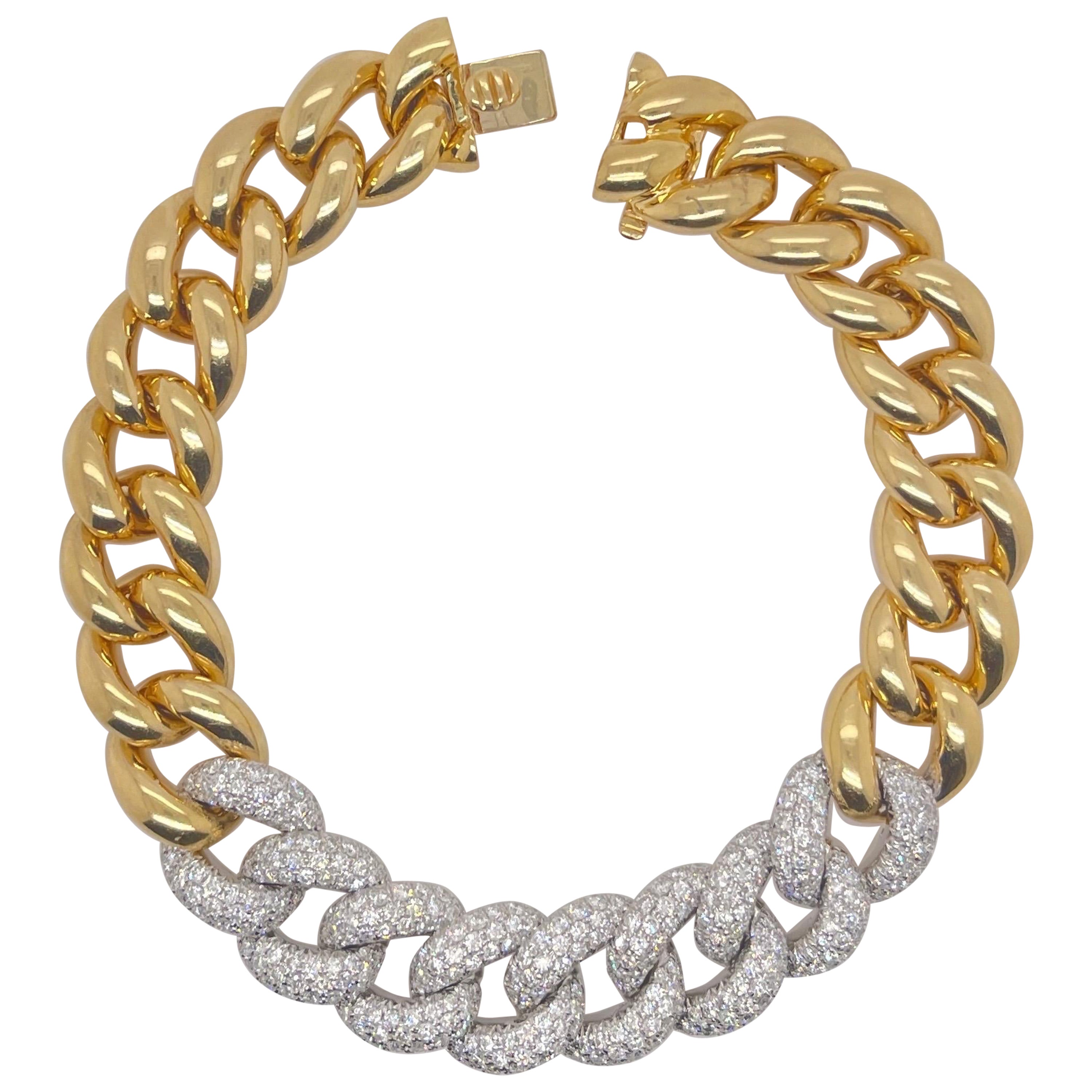 Yellow Gold Pavé Diamond Curblink Bracelet For Sale