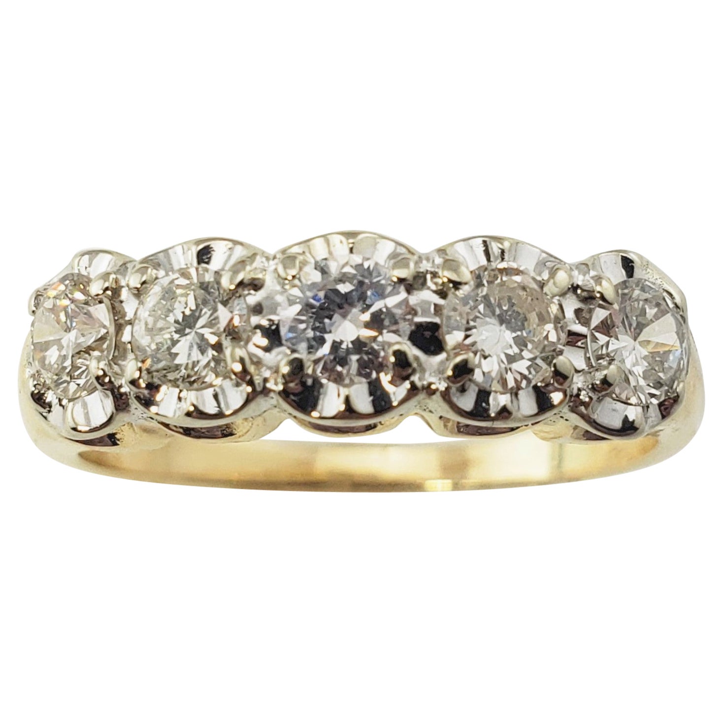 14 Karat Yellow Gold and Diamond Ring For Sale