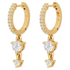 Pendientes de aro abrazador con doble gota de diamantes en oro de 14 quilates