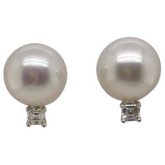 White Gold South Sea Pearl & Diamond Stud Earrings