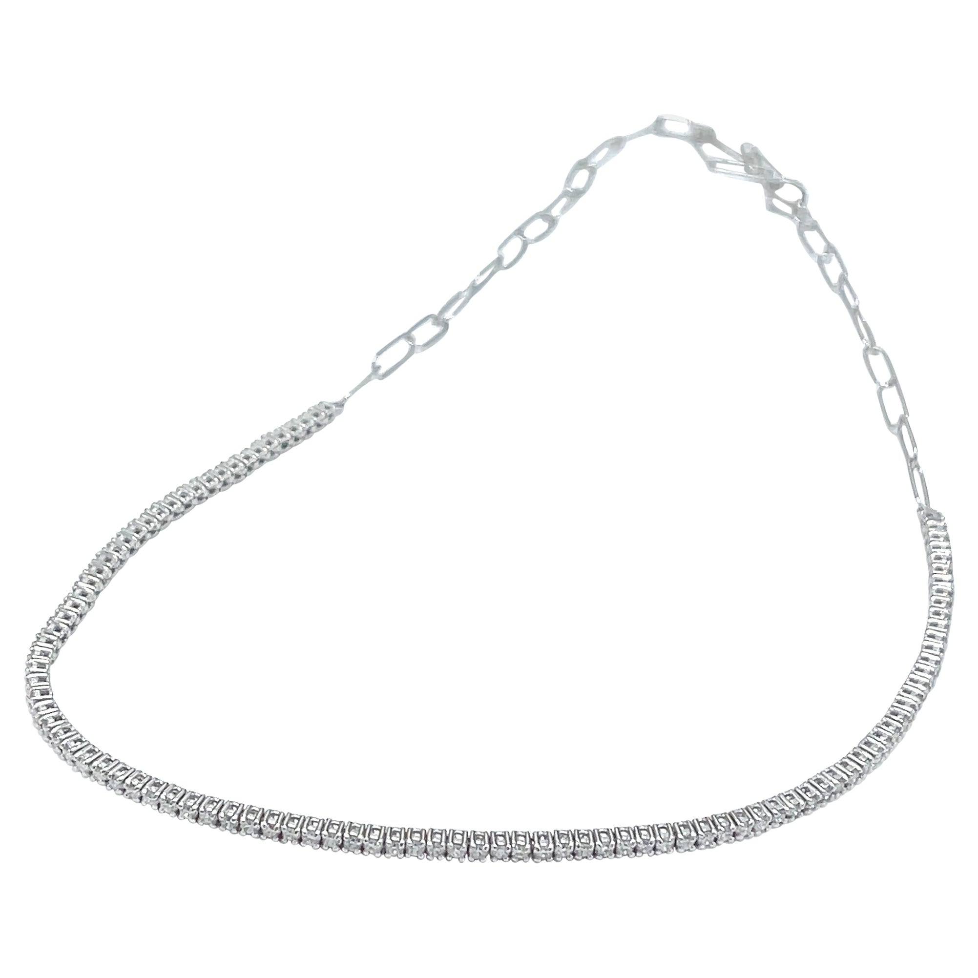 18 Kt White Gold Chain Link Diamond Adjustable Choker Necklace For Sale