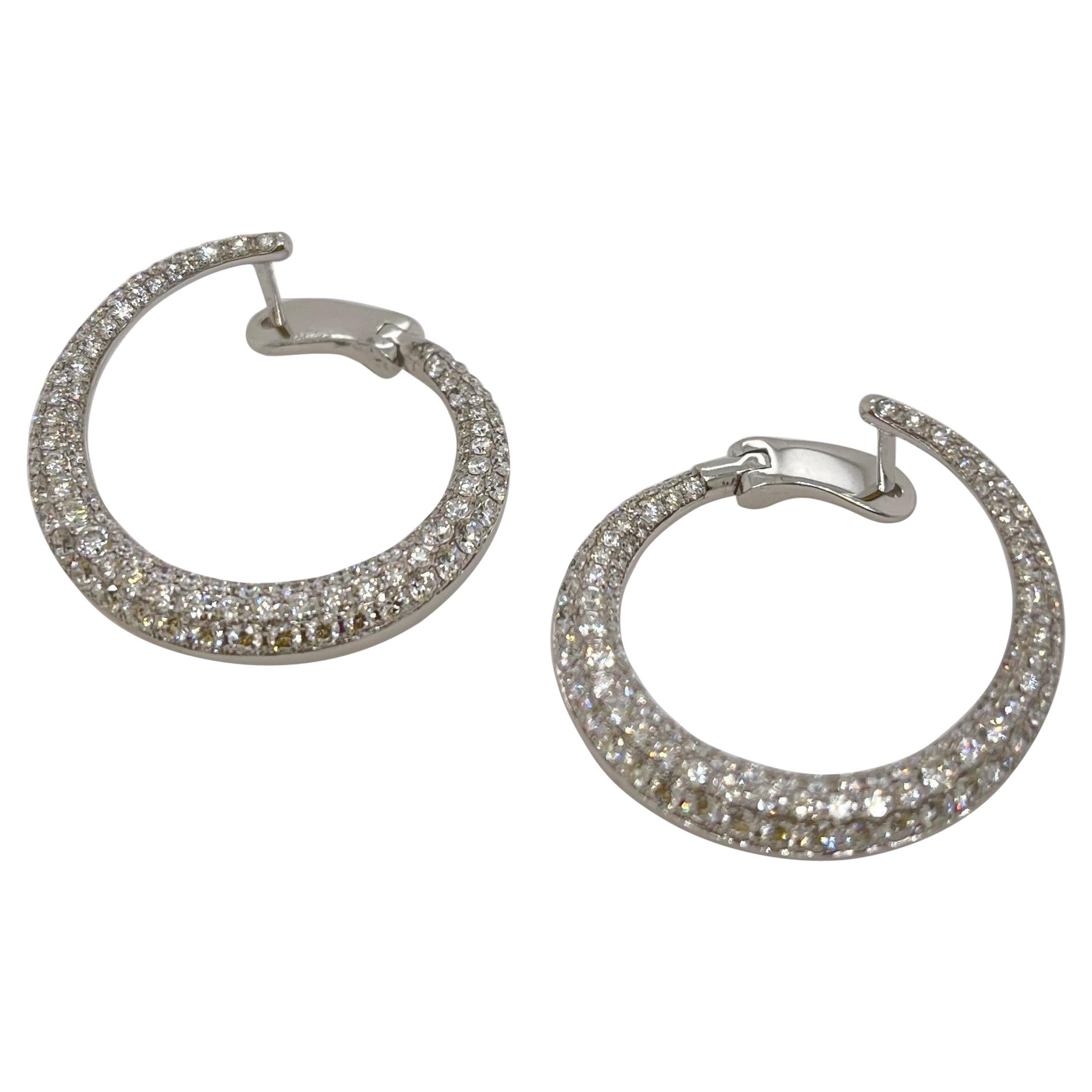 White Gold Pavé Diamond Forward Facing Circular Earrings For Sale
