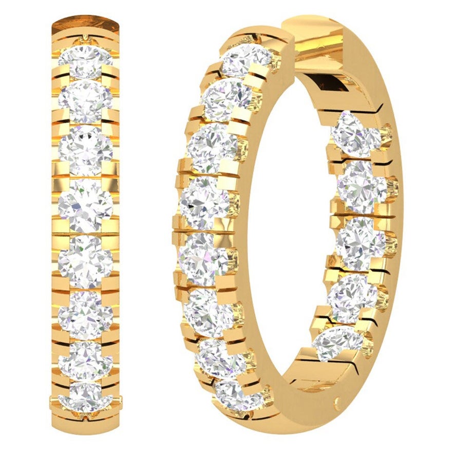 Inside Out Diamond 14 Karat Gold Huggie Hoop Earrings