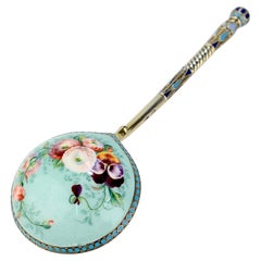 Antique Imperial Russian Silver Cloisonné & Pictorial Enamel Spoon by Ivan Saltykov