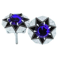Tanzanite, Onyx and Diamond Earrings