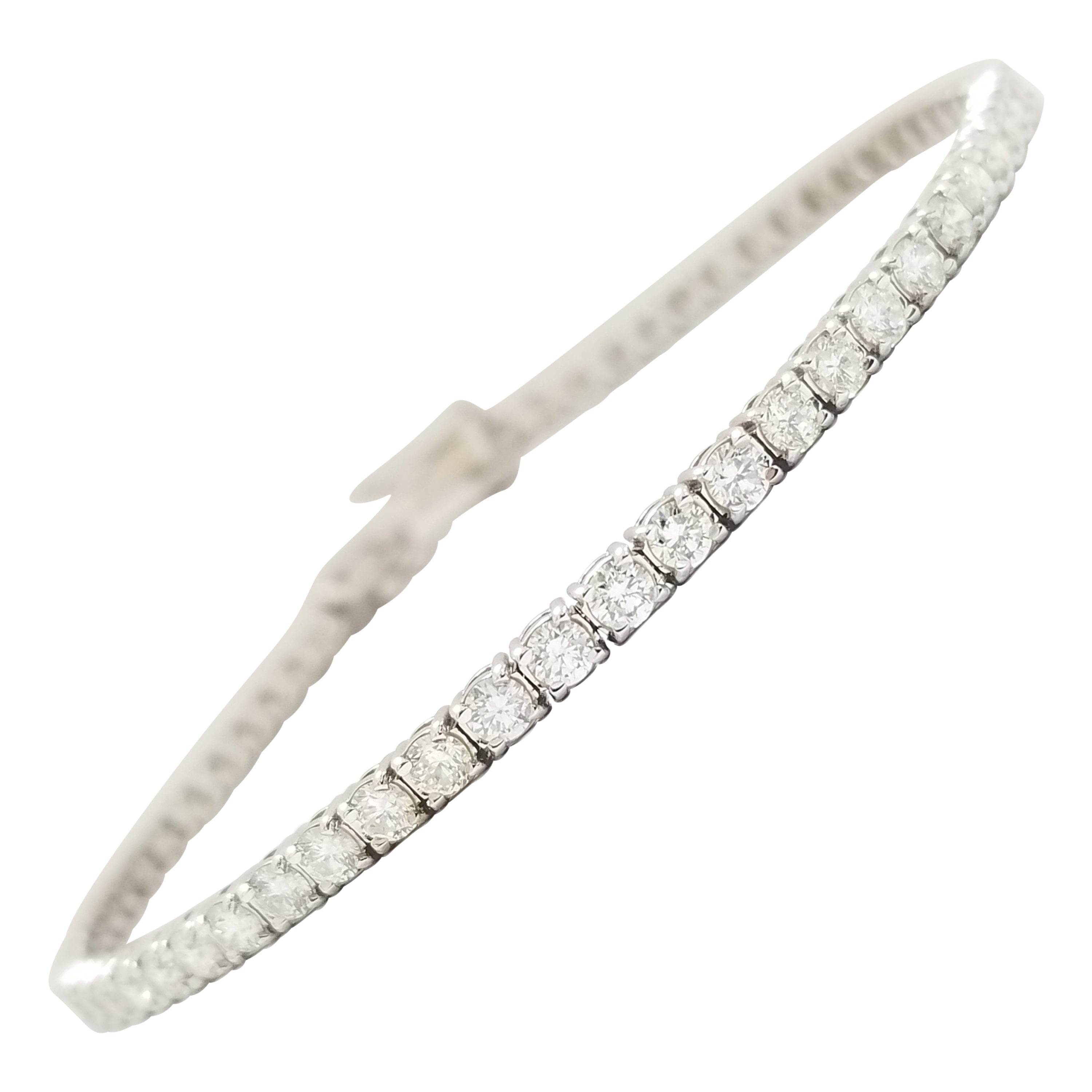 3.87 Carats Diamond Cut Tennis Bracelet 14 Karat White Gold