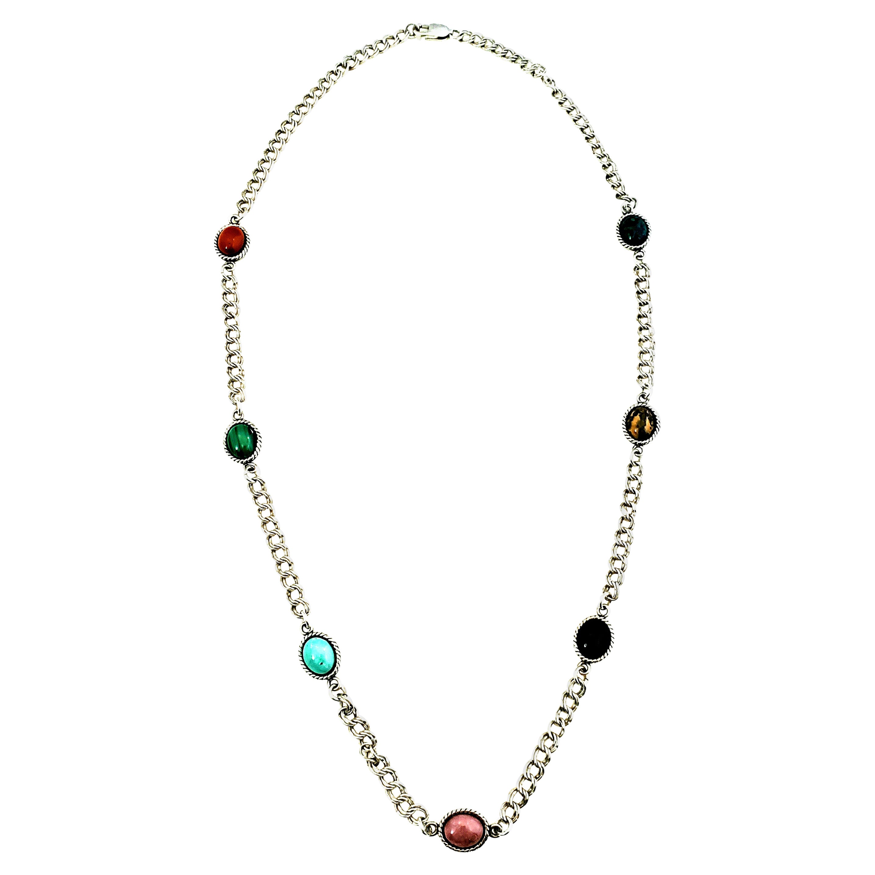 Carolyn Pollack Sterling Silver Multi Gemstone Choice of 8 Different Colors 3 Stone Vertical Bar Necklace 16 to 18 Inch 