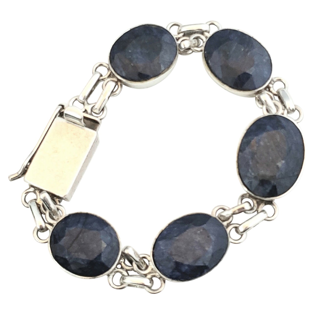 DZT Sterling Silver Blue Quartz Link Bracelet For Sale