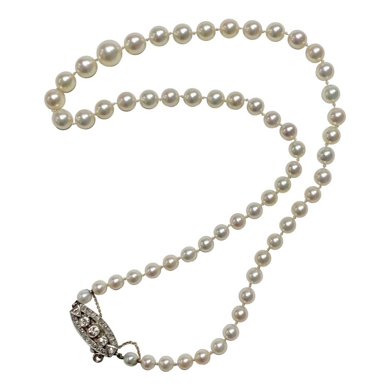 1920 Cultured Pearl and Diamond Necklace in Platinum,GIA Certified. at ...