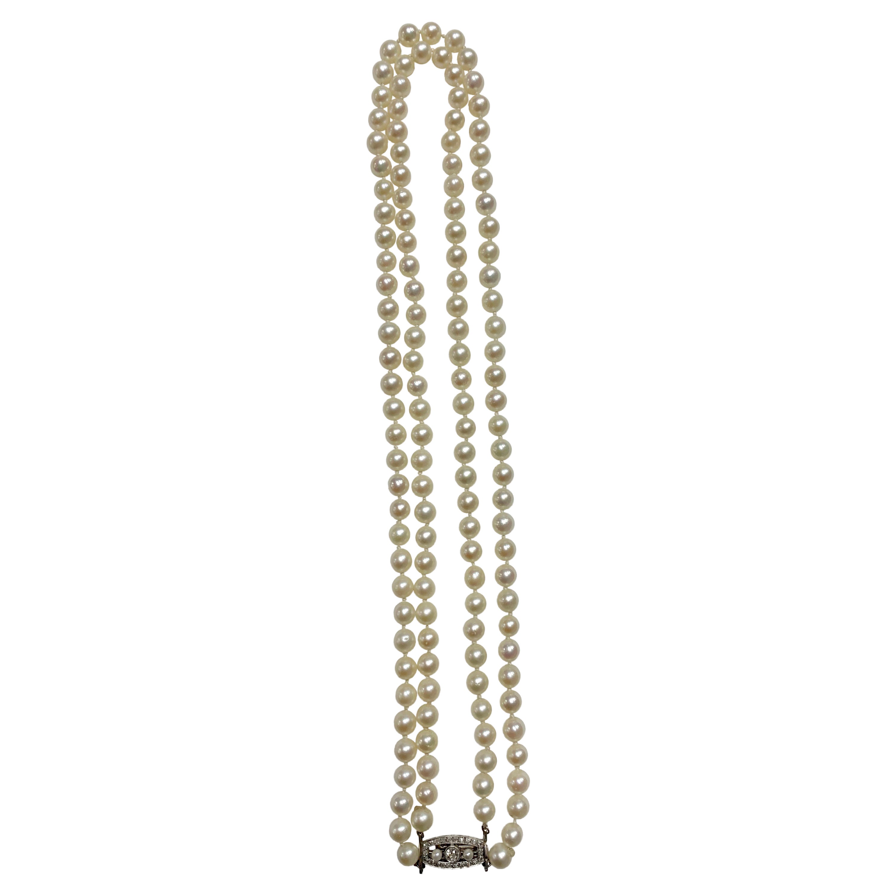 1920 Antique Pearl and Diamond Necklace in Platinum