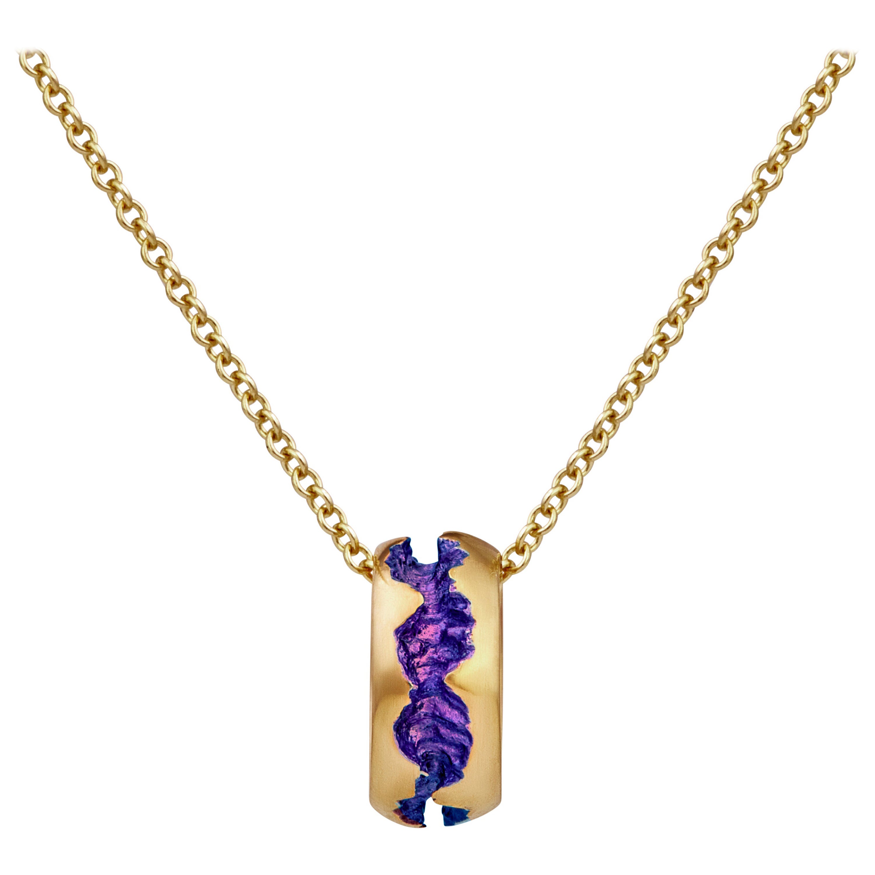  Rock Pool 9 Karat Yellow Gold Purple Spinner Necklace For Sale
