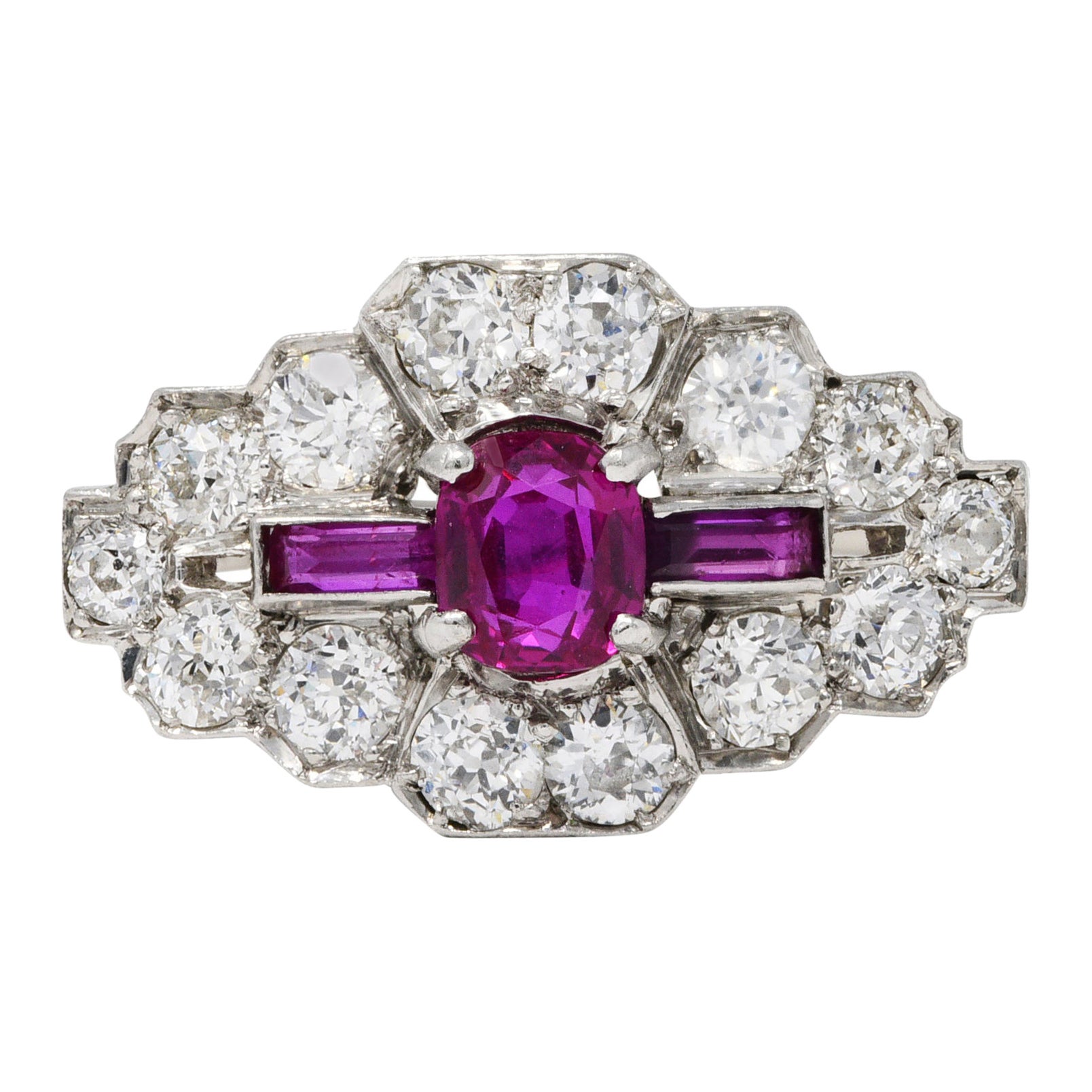 Art Deco 1.84 Carats Diamond Ruby Platinum Dinner Ring