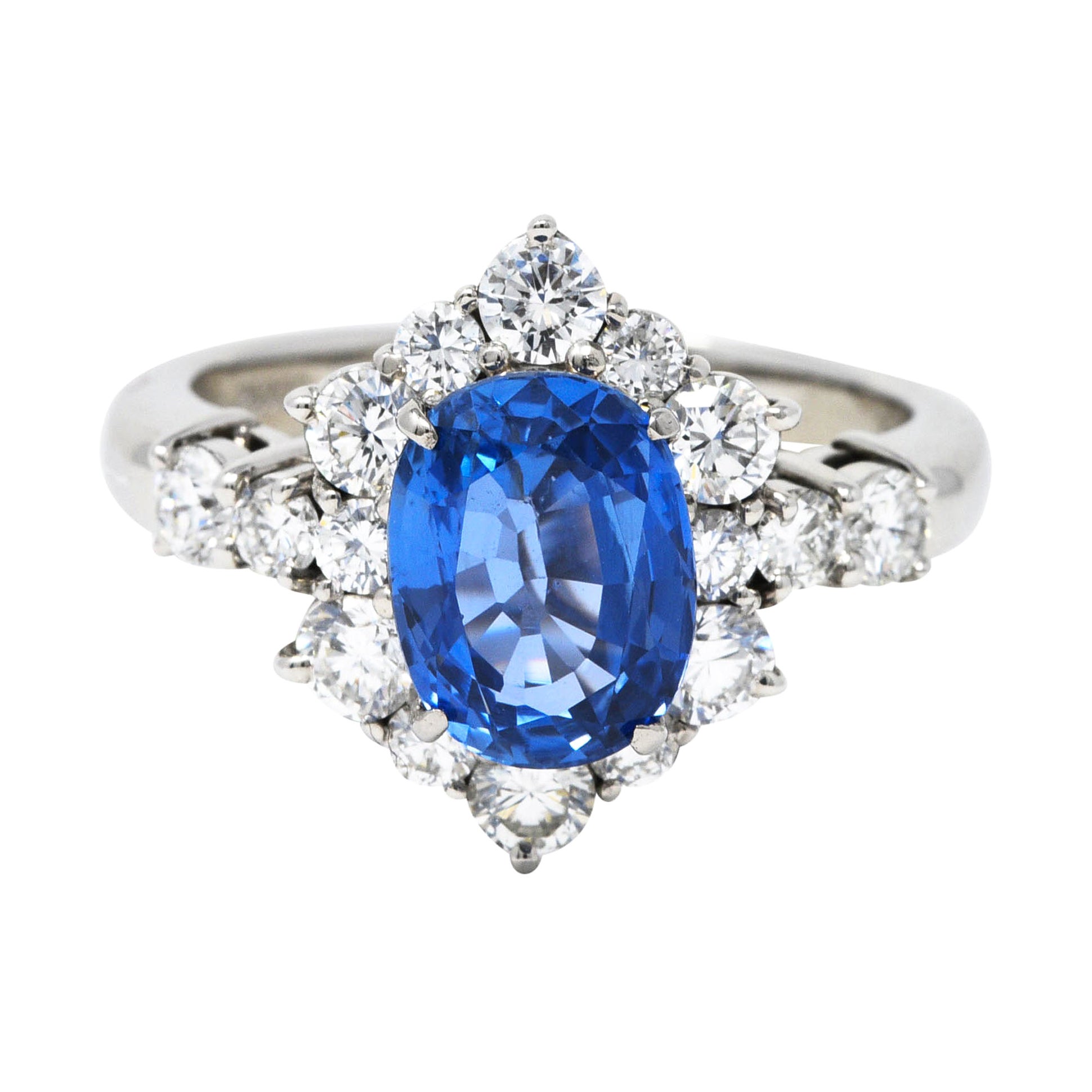Sapphire Diamond Platinum Daisy Cluster Ring at 1stDibs