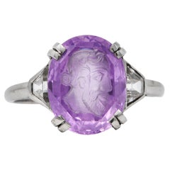 Vintage Neoclassical 4.95 CTW Purple Sapphire Diamond Platinum Zeus Intaglio Art Deco Ri