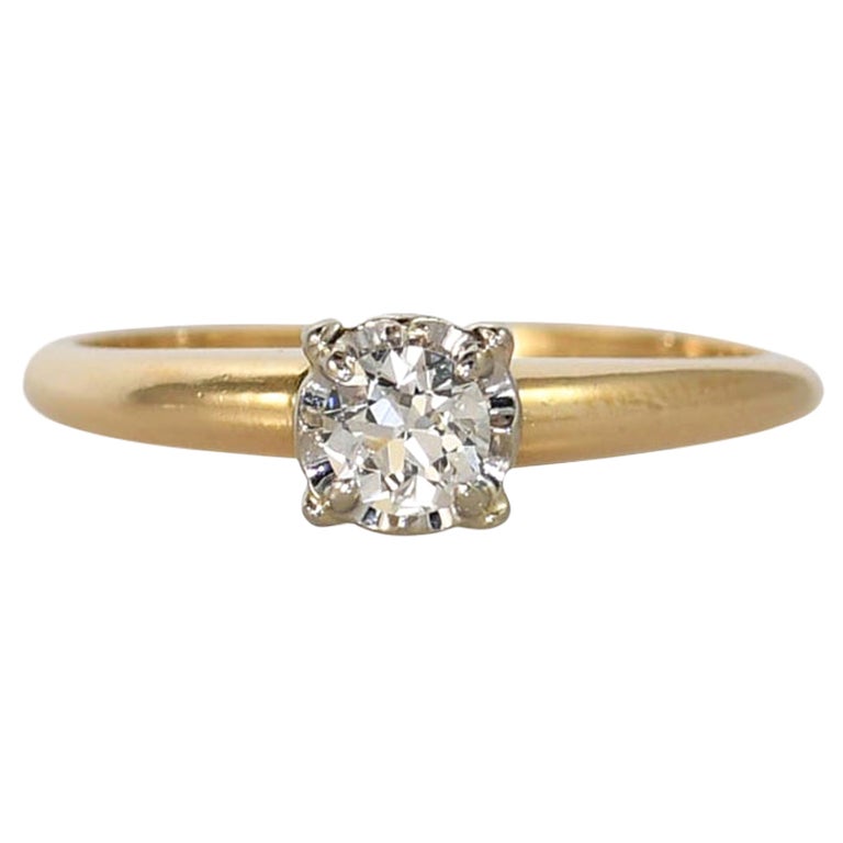 Bague solitaire vintage en or jaune 14 carats avec diamant, 0,25 carat, 2,3 g