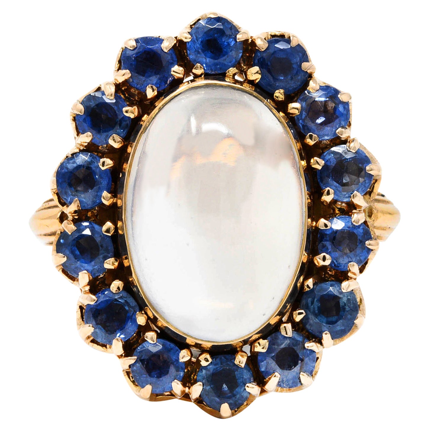 Retro Moonstone Sapphire 14 Karat Gold Cluster Ring