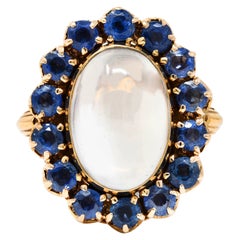 Retro Moonstone Sapphire 14 Karat Gold Cluster Ring