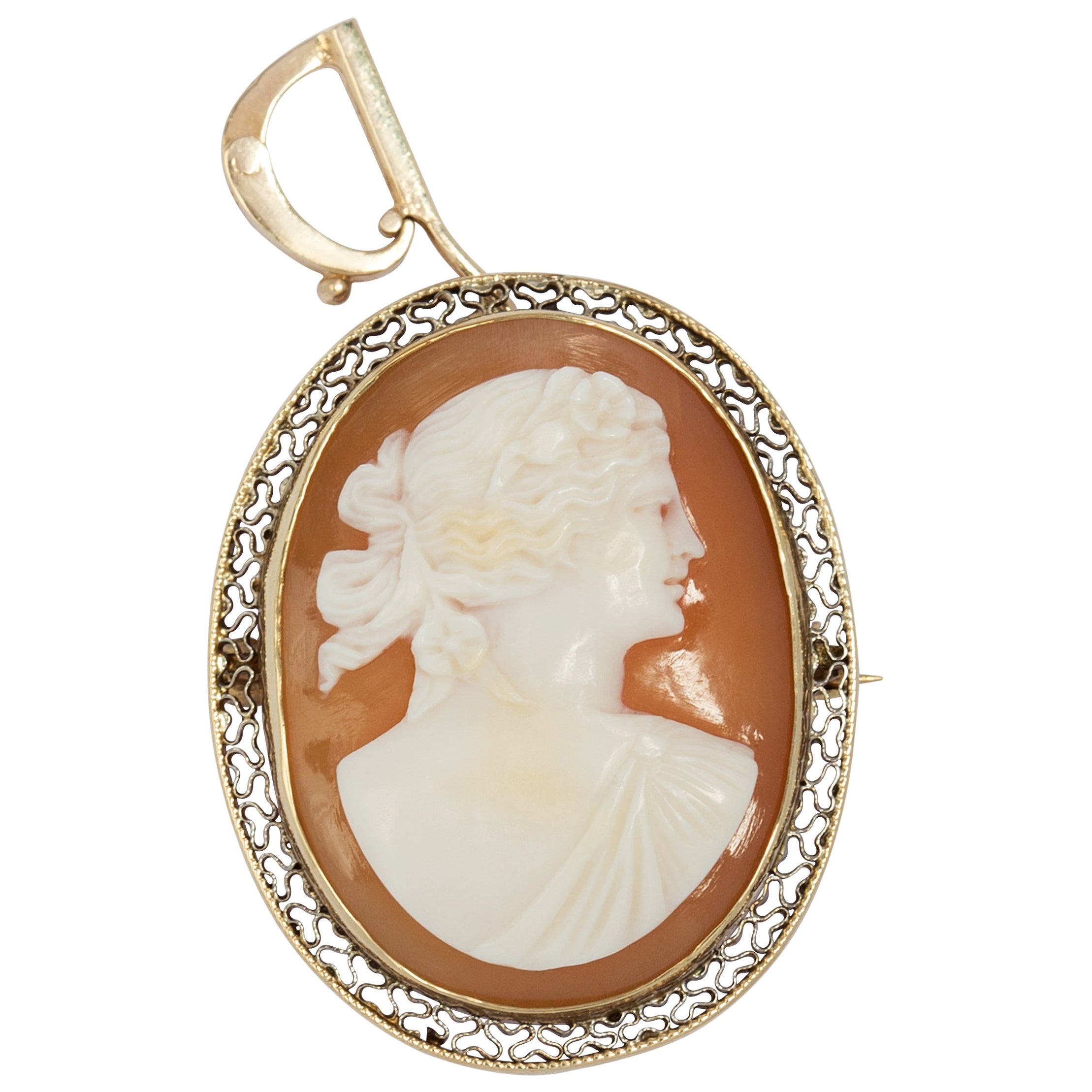 Antique 10 Karat Yellow Gold Cameo Brooch For Sale