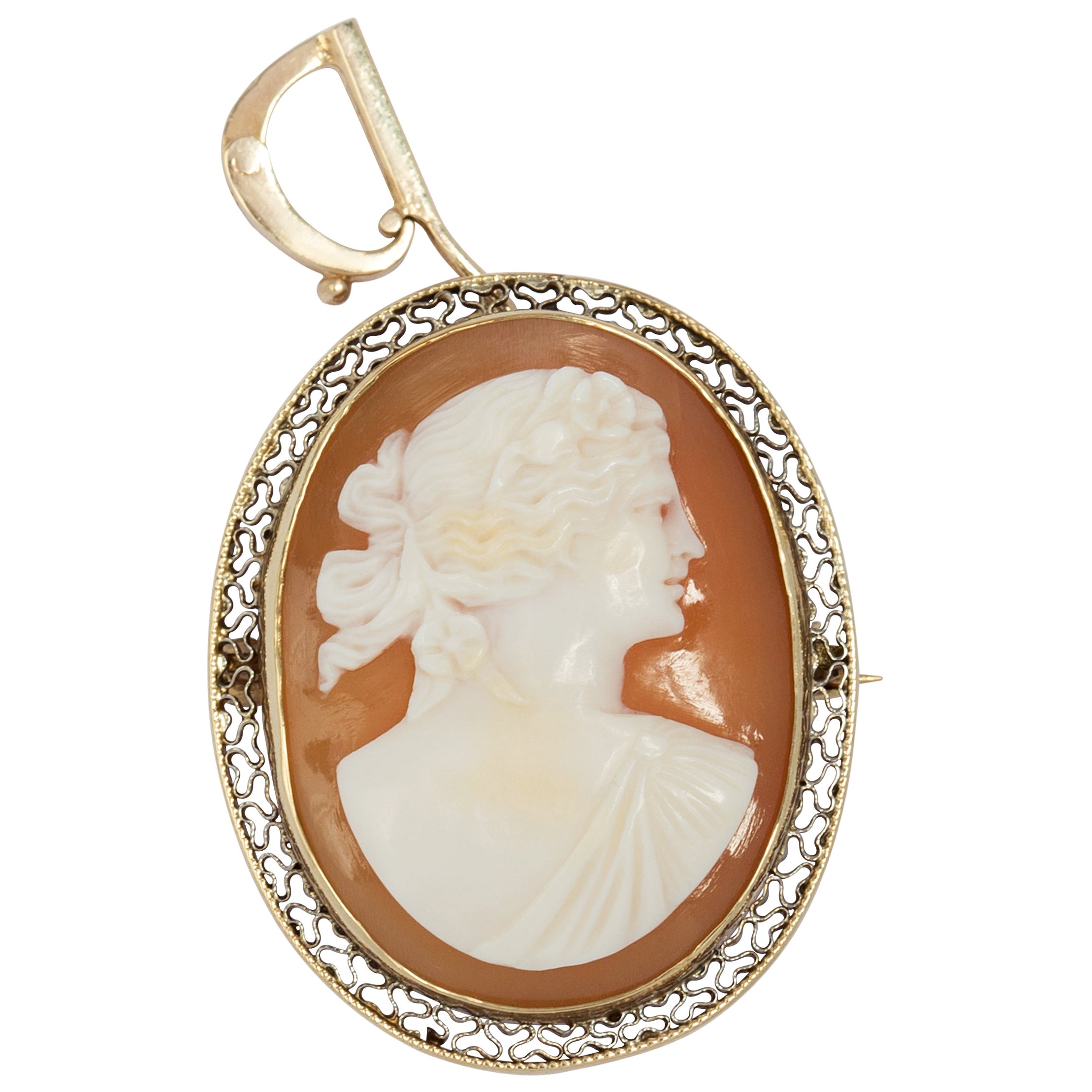 Antique 10 Karat Yellow Gold Cameo Brooch