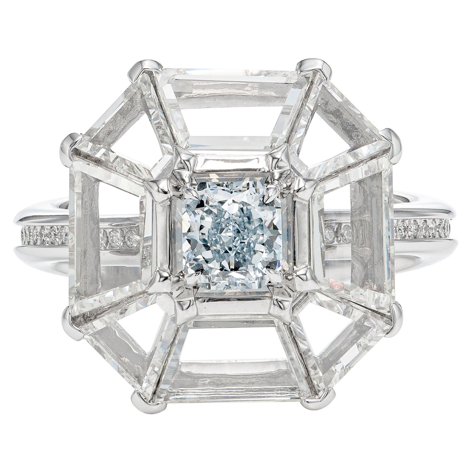 GIA Certified 4.99 Carat Fancy Blue Diamond Art Deco Style Ring 18K White Gold