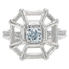 GIA zertifiziert 4,99 Karat Fancy Blue Diamond Art Deco Stil Ring 18K Weißgold