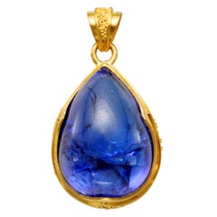 15.4 Carat Tanzanite 22K Gold Pendant