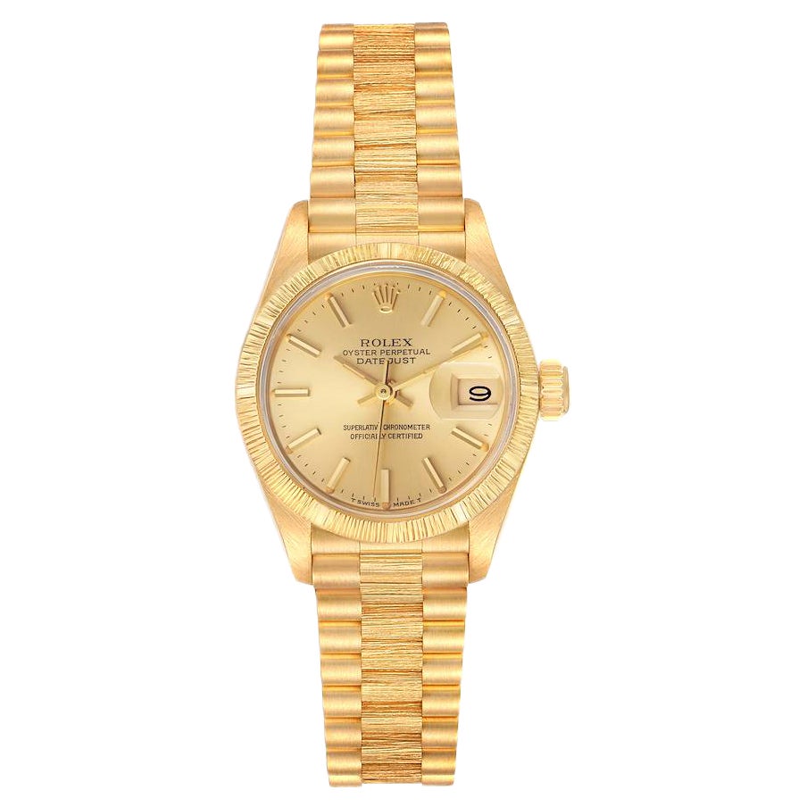 Rolex President Datejust 18K Yellow Gold Bark Finish Ladies Watch 69278 For Sale