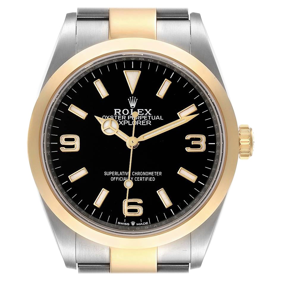 Rolex Explorer I Steel Yellow Gold Black Dial Mens Watch 124273 Unworn