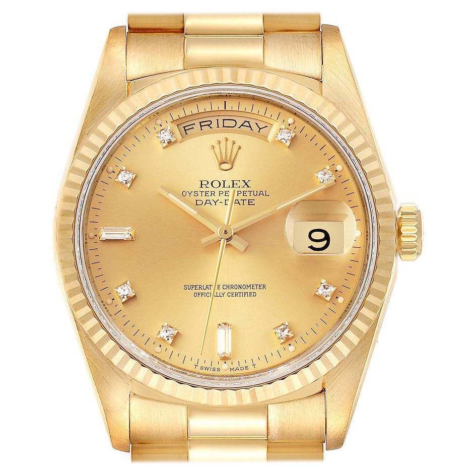 Rolex President Day-Date Yellow Gold Diamond Mens Watch 18238 For Sale