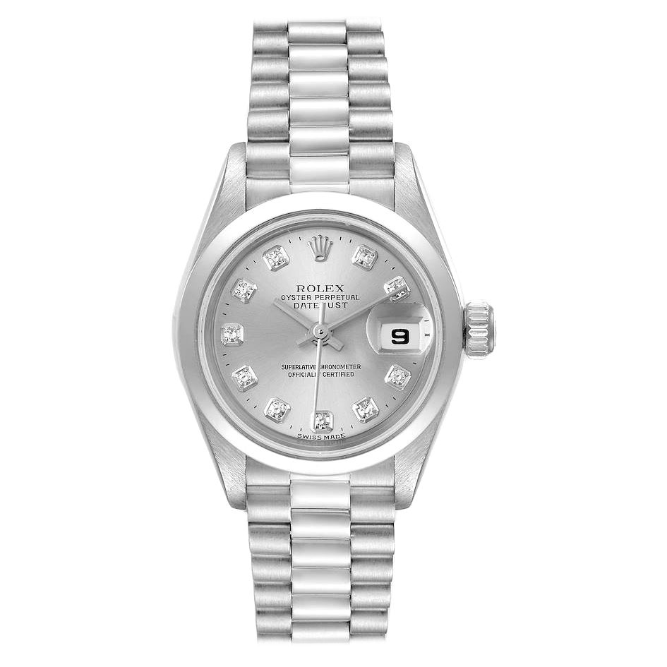 Rolex President Ladies Platinum Silver Diamond Dial Watch 79166 Box Papers