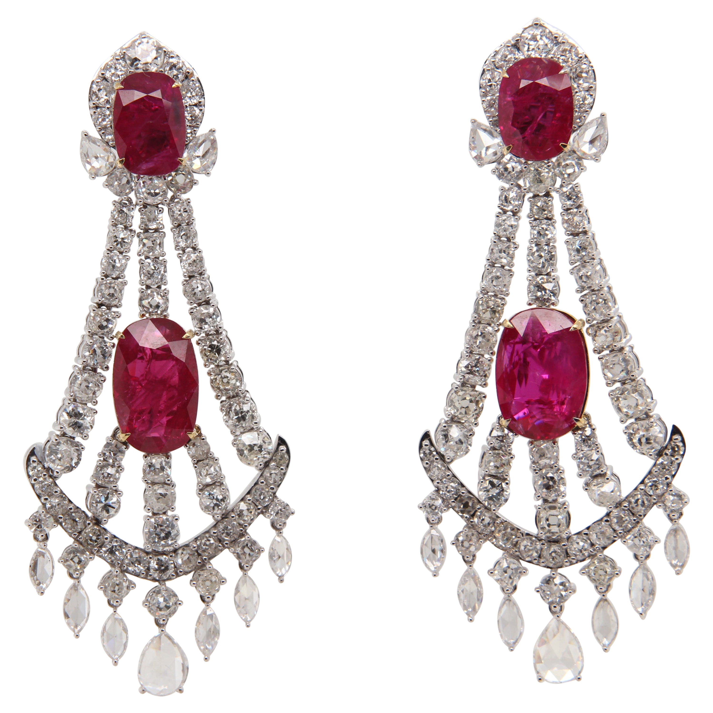 Gubelin Certified 10 Carat Unheated Burmese Ruby and Diamond Earring in 18K Gold
