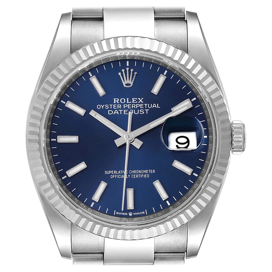 Rolex Datejust Steel White Gold Blue Dial Mens Watch 126234 For Sale