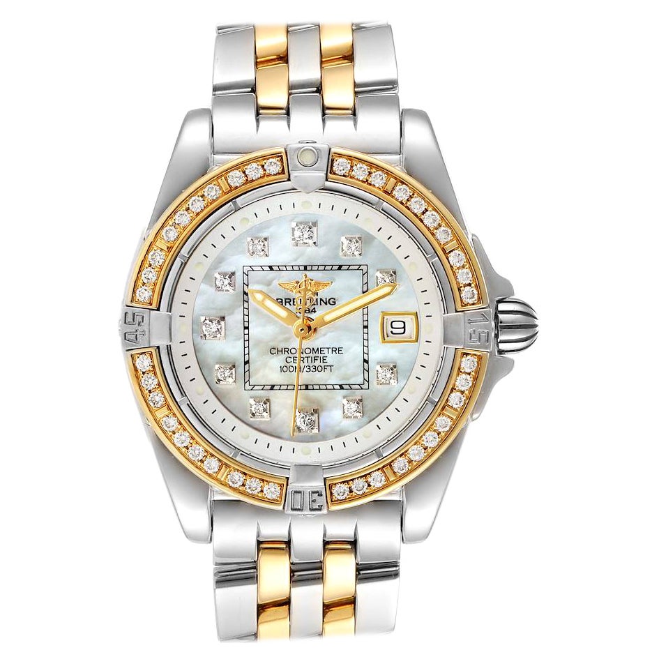 Breitling Cockpit Steel 18K Yellow Gold Diamond Watch D71356 Box Papers For Sale