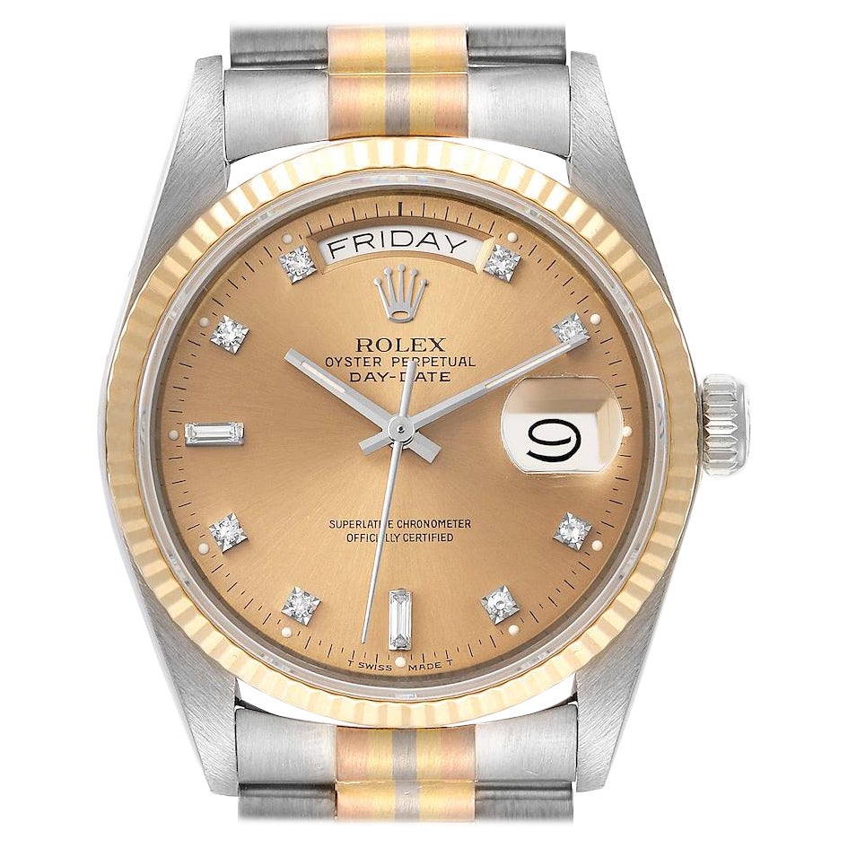 Rolex President Day-Date Tridor White Yellow Rose Gold Diamond Watch 18039
