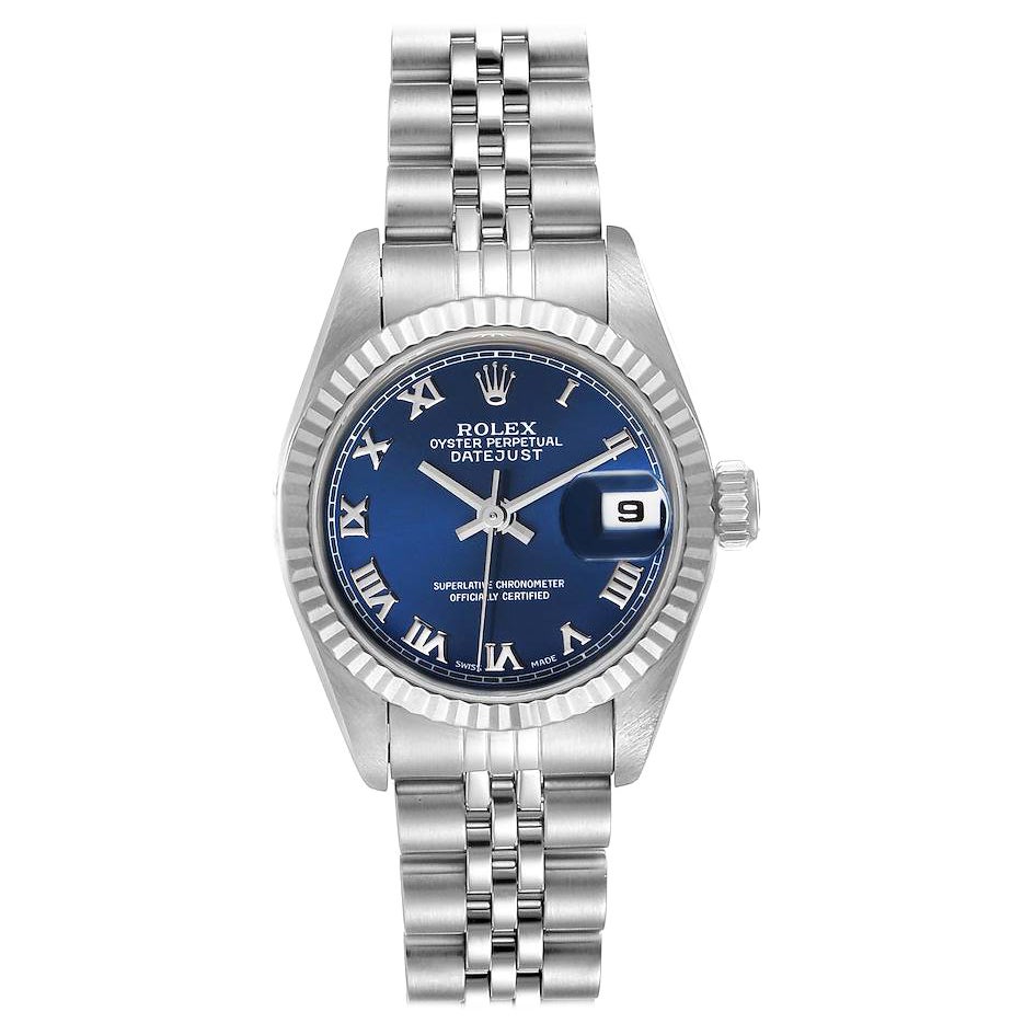 Rolex Datejust Steel White Gold Blue Roman Dial Ladies Watch 69174 For Sale