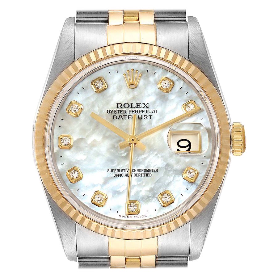 Rolex Datejust Steel Yellow Gold MOP Diamond Mens Watch 16233