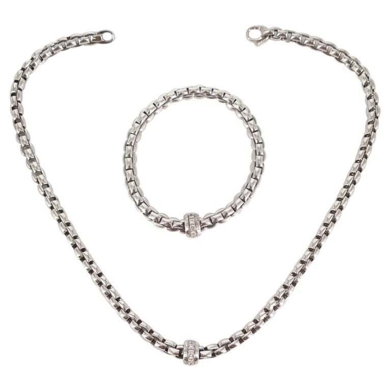 18ct White Gold Fope Necklace and Bracelet Set For Sale at 1stDibs