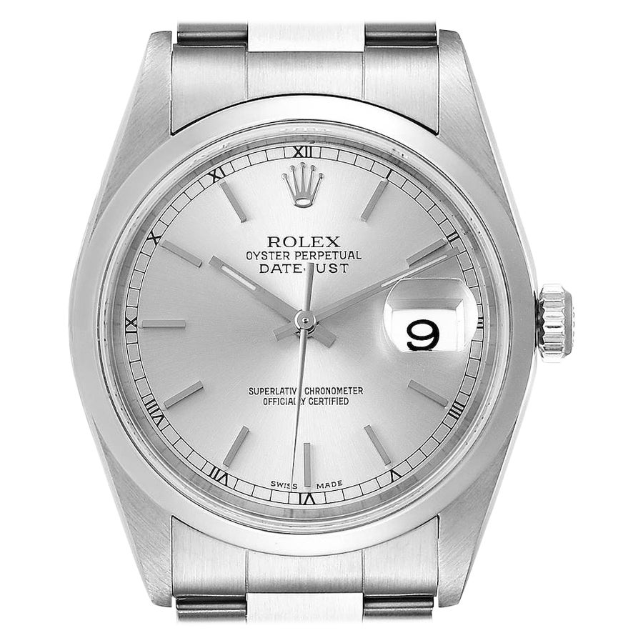 Rolex Datejust 36 Silver Baton Dial Steel Mens Watch 16200