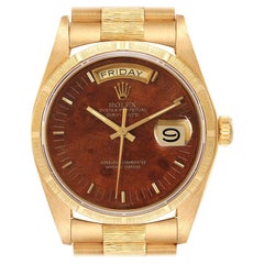 Rolex President Day-Date Yellow Gold Burl Wood Dial Mens Watch 18038