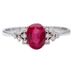 1, 12 Carat Ruby, White Diamonds, 18 Karat White Gold Engagement Ring