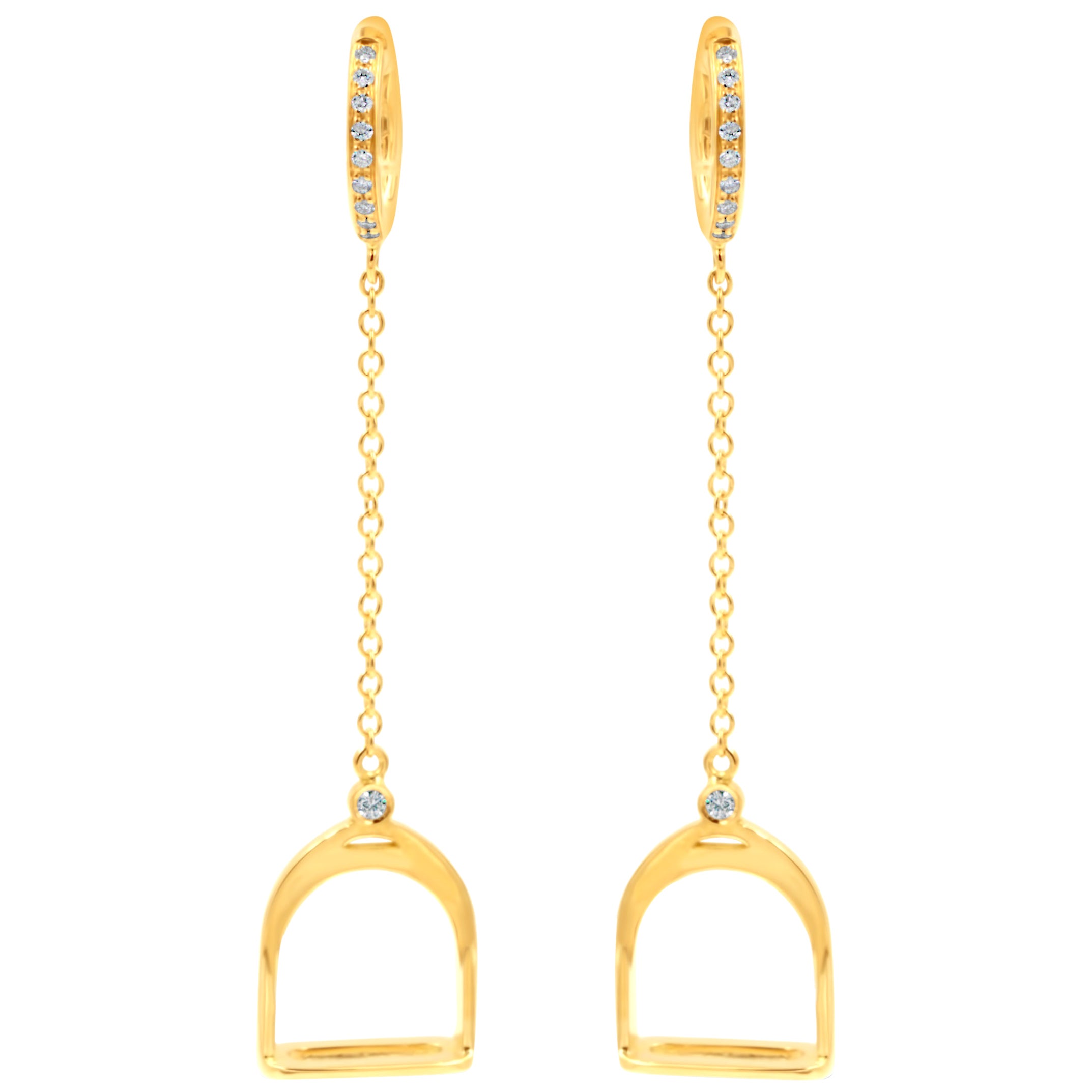 Garavelli 18 Kt Yellow Gold Diamonds Stirrups Collection Dangling Earrings For Sale