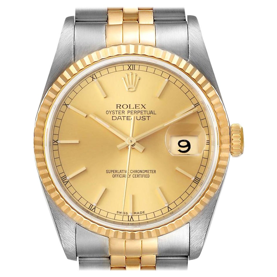 Rolex Datejust Steel 18K Yellow Gold Champagne Dial Mens Watch 16233 For Sale