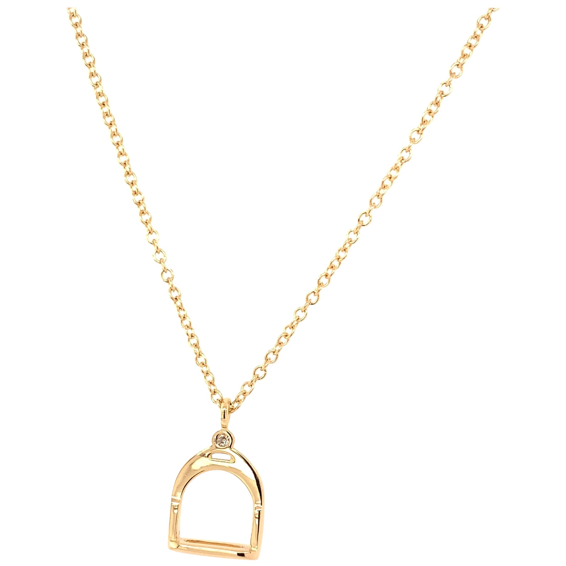 Garavelli 18Kt Yellow Gold Diamonds Stirrups Collection Pendant Necklace For Sale