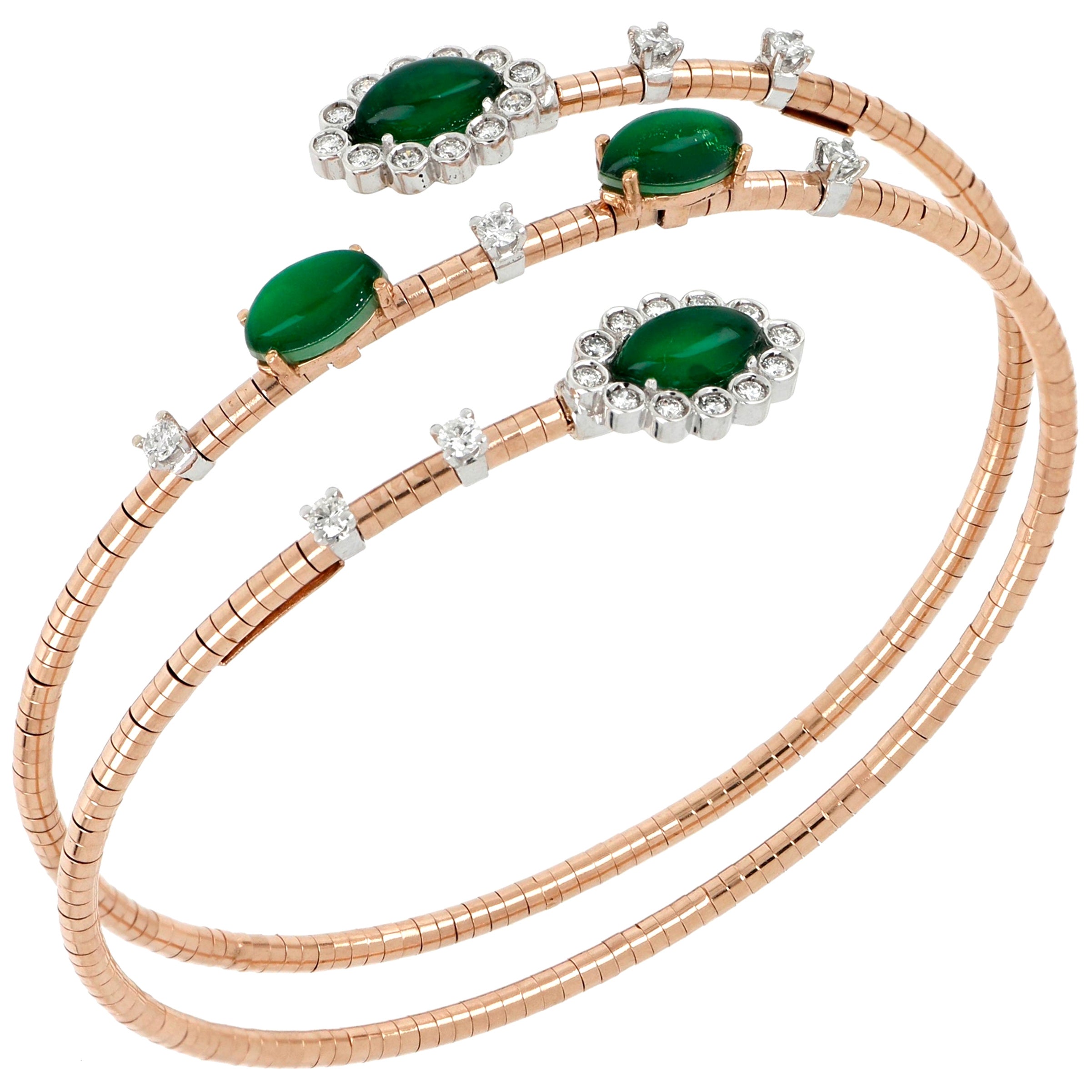 Bracelet extensible rose et blanc 18 carats avec yeux verts en aventurine et diamants