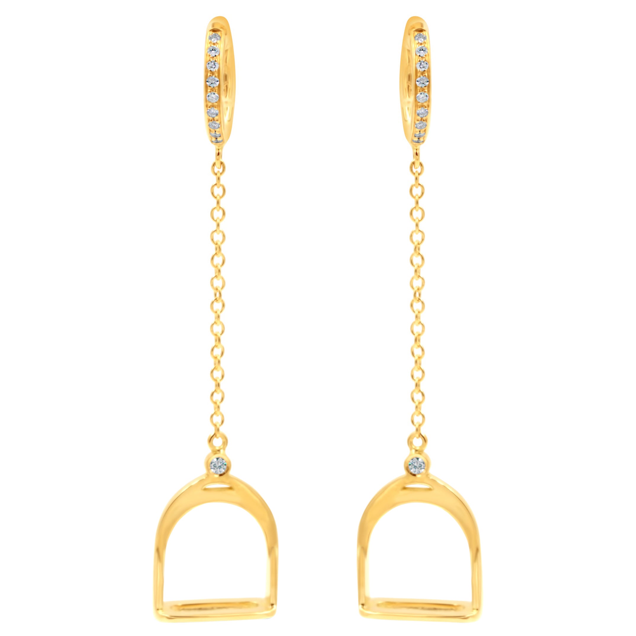 Garavelli 18 Kt Yellow Gold Brown Diamonds Stirrups Collection Dangling Earrings For Sale