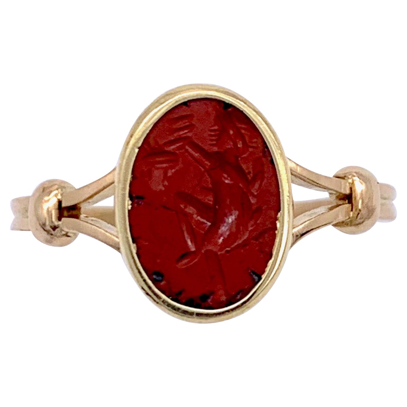 Antique 19th Century Intaglio of a Soldier in a Modern 18 Karat Gold Ring  For Sale