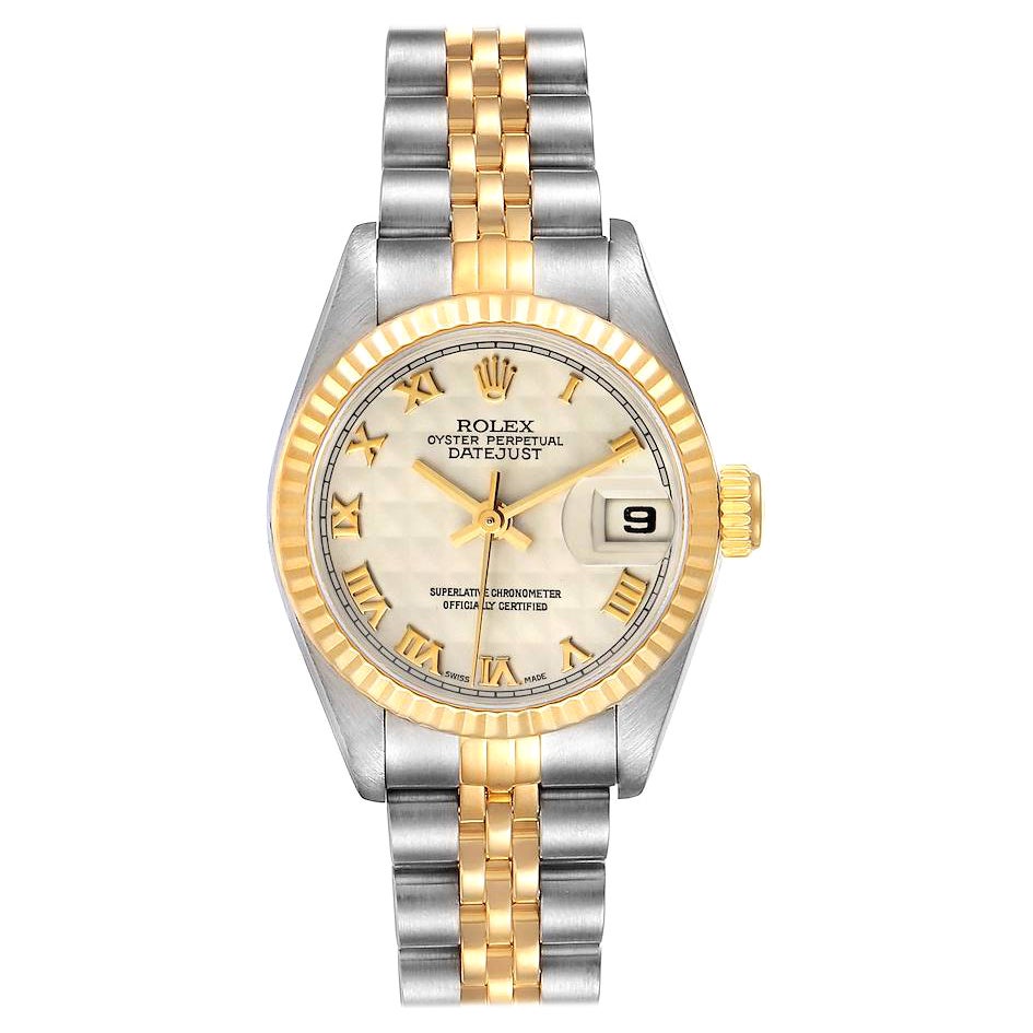 Rolex Datejust Steel Yellow Gold Ivory Pyramid Dial Ladies Watch 69173
