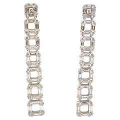 White Gold Baguette & Round Diamond Ladder Statement Earrings