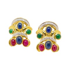 Vintage Multi Coloured Stone & Diamond Drop Stud Earring