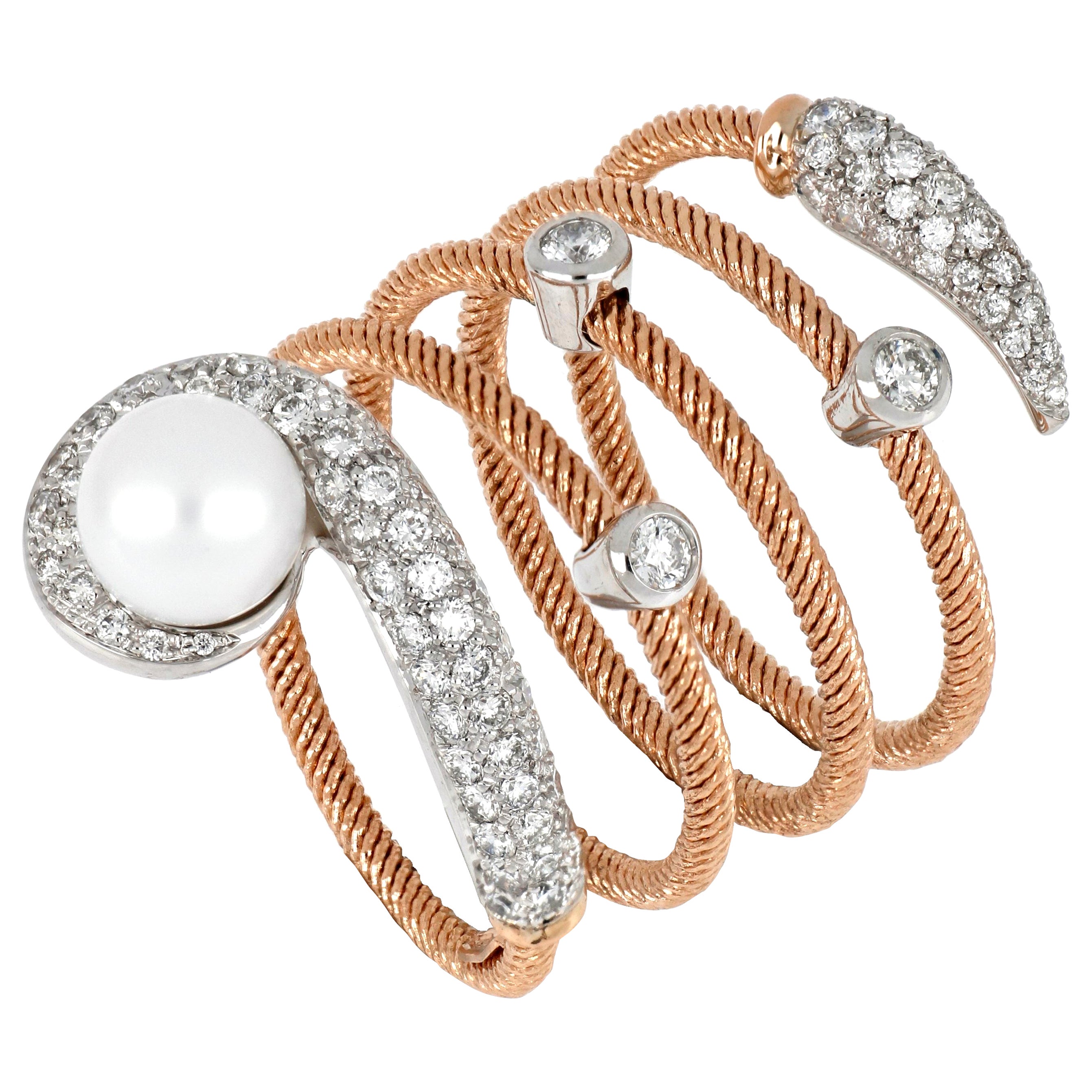 En vente :  Grande bague Flex en or rose et blanc 18 carats avec perles et diamants